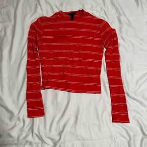 red and white striped, long sleeve crop top